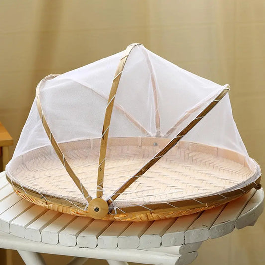 Round Food Cover Bamboo Food Serving Tent Basket Handmade Bamboo Food Tray With Cover For Picnic Camping #4O