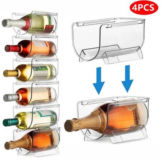 4Pack Refrigerator Organizer Kitchen Bottle Storage Rack Stackable Wine Holder Bottles Display Shelf Fridge Kitchen Organizer