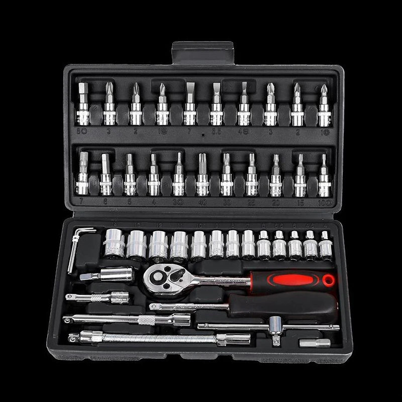 Socket Set With Ratchet Complete Hand Tools Kit 1/4 Car Automotive Repairing Tool Screwdriver Bit Head Sleeves For Wrench