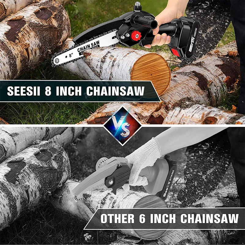 SEESII 8 inch Brushless Chainsaw With Battery 1500W Portable Cordless Electric Chain Saw Garden Branch Tree Pruning Power Tools