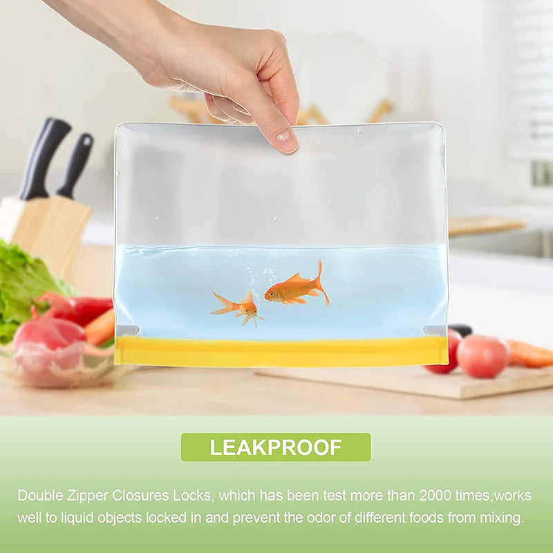 Reusable Food Storage Bags Freezer Stand Up Freezer Bags PEVA Silicone Bag Leakproof Top Kitchen Tool Organizer Fresh Shut Bags