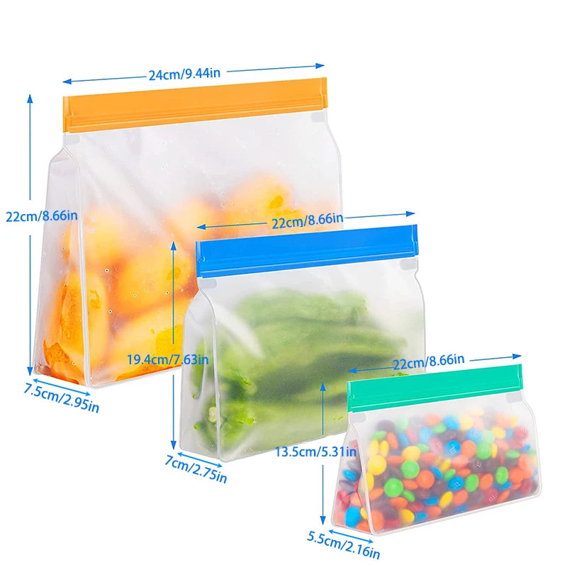 Reusable Food Storage Bags Freezer Stand Up Freezer Bags PEVA Silicone Bag Leakproof Top Kitchen Tool Organizer Fresh Shut Bags