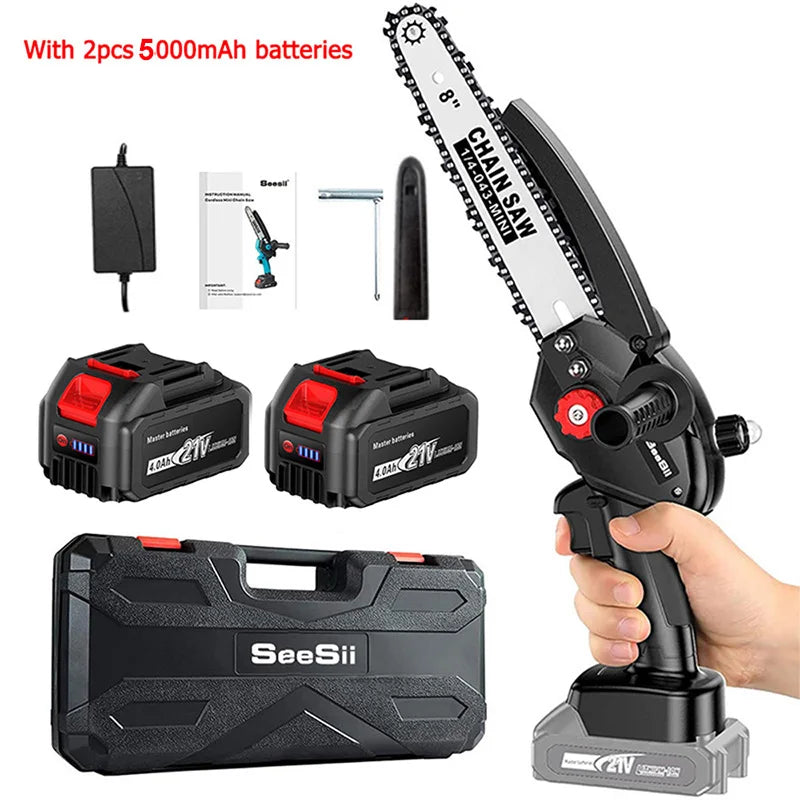 SEESII 8 inch Brushless Chainsaw With Battery 1500W Portable Cordless Electric Chain Saw Garden Branch Tree Pruning Power Tools