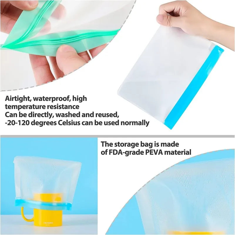 Reusable Food Storage Bags Freezer Stand Up Freezer Bags PEVA Silicone Bag Leakproof Top Kitchen Tool Organizer Fresh Shut Bags