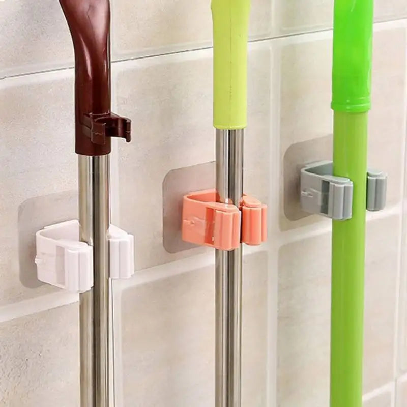 Kitchen Bathroom Adhesive Multi-Purpose Hook Mop Rack Wall Mounted Mop Organizer Holder Broom Hanger Strong Hooks Home Tools