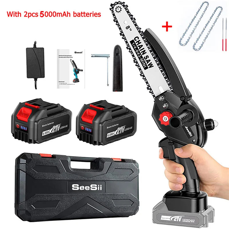 SEESII 8 inch Brushless Chainsaw With Battery 1500W Portable Cordless Electric Chain Saw Garden Branch Tree Pruning Power Tools