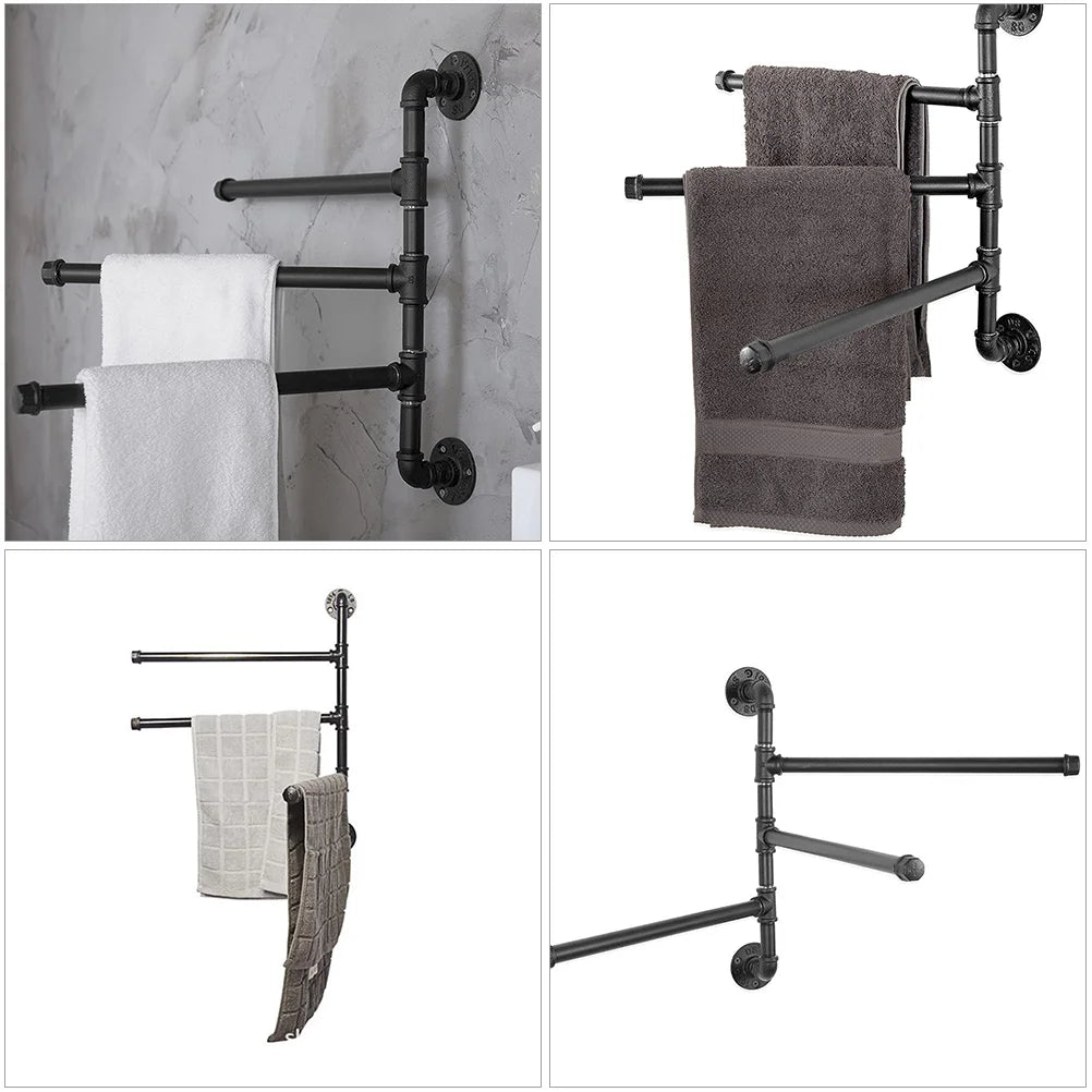 Towel Rack Swivel Bar Bathroom Industrial Rail Arm Storage Wall Swing Pipe Holder Out Hanger Rod Rustic Kitchen Hanging Shelf