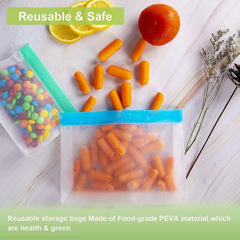 Reusable Food Storage Bags Freezer Stand Up Freezer Bags PEVA Silicone Bag Leakproof Top Kitchen Tool Organizer Fresh Shut Bags